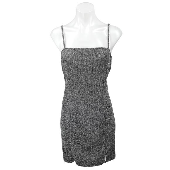H&M Divided Black Metallic Sleeveless Cami Camisole Mini Bodycon Tank Dress L - Picture 1 of 5
